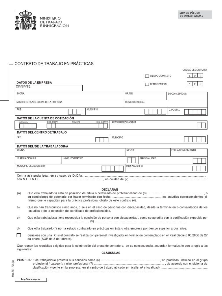 ejemplo contrato prácticas