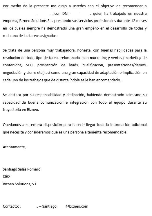 Carta de recomendación 3
