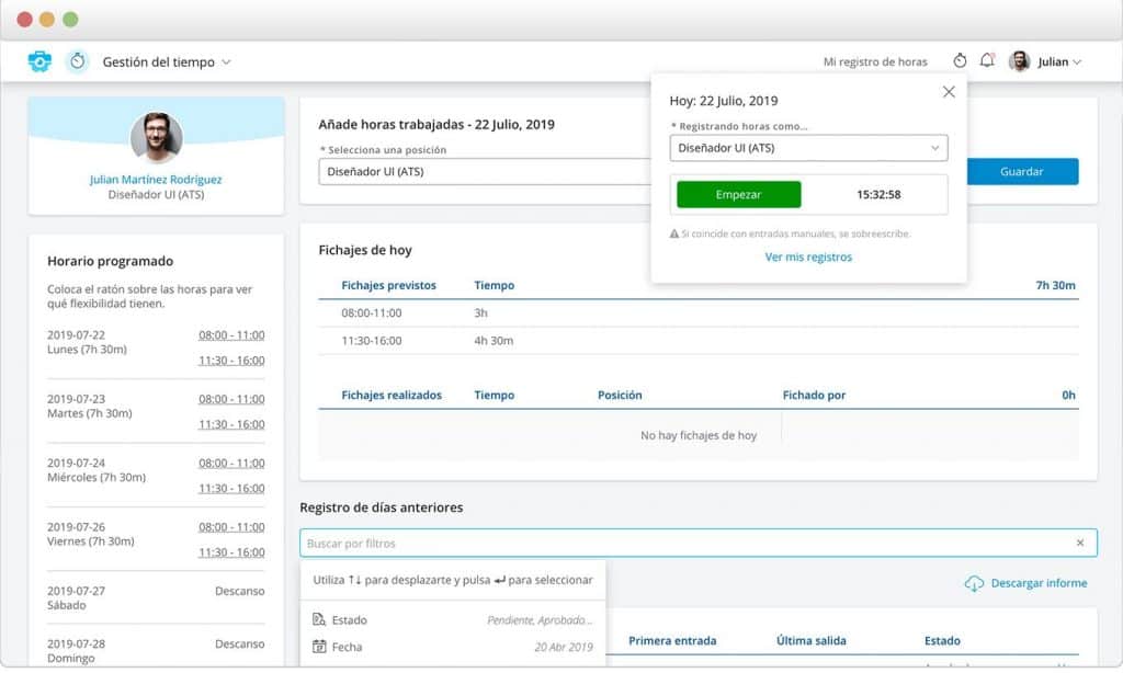 Software control horario