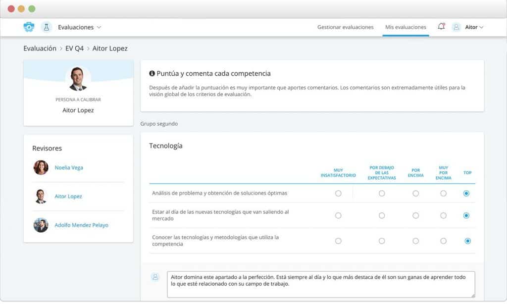 software de evaluación del desempeño para recursos humanos