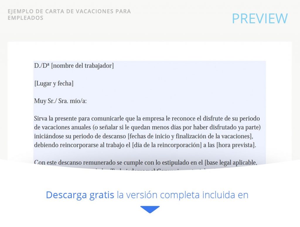 carta o email para comunicar vacaciones a un empleado