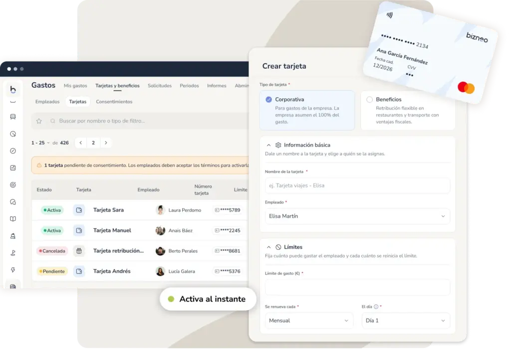 Tarjetas corporativas de Bizneo HR