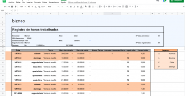 Planilha de folha de ponto em excel