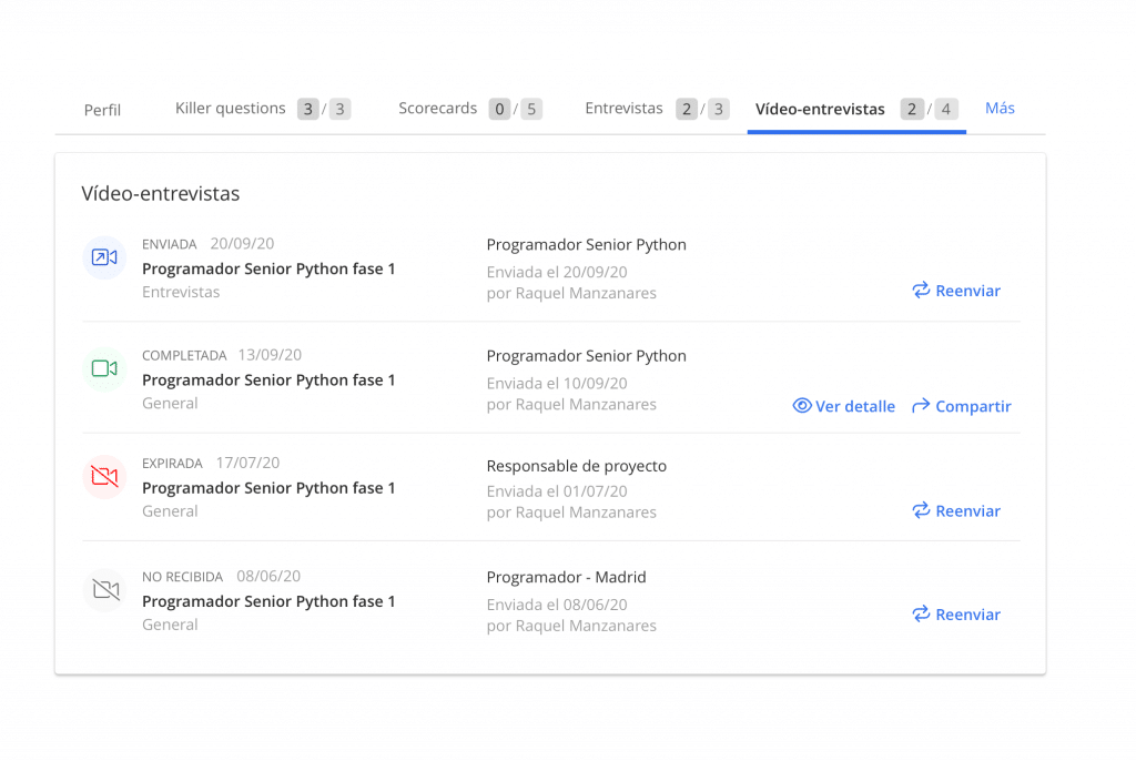 Base de datos de videoentrevistas