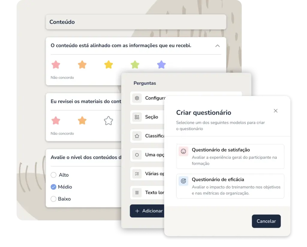 Questionários de avaliação da treinamento e formação