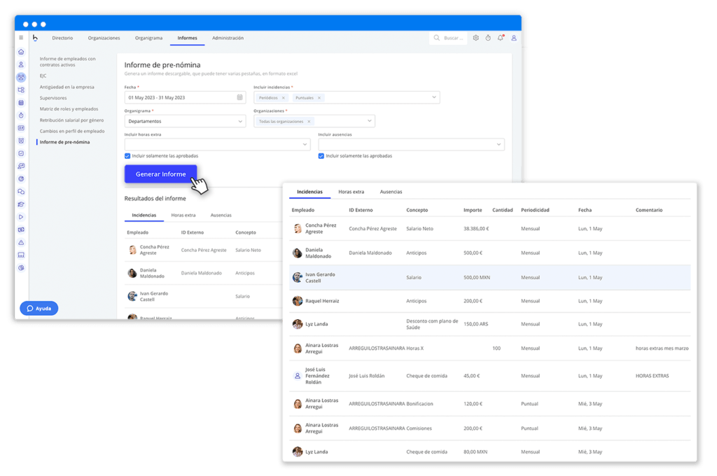 Informe de incidencias de nómina