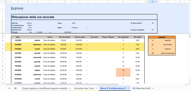 foglio presenze excel