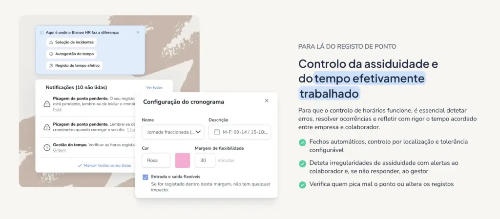 gestão de tempo controlo da assiduidade