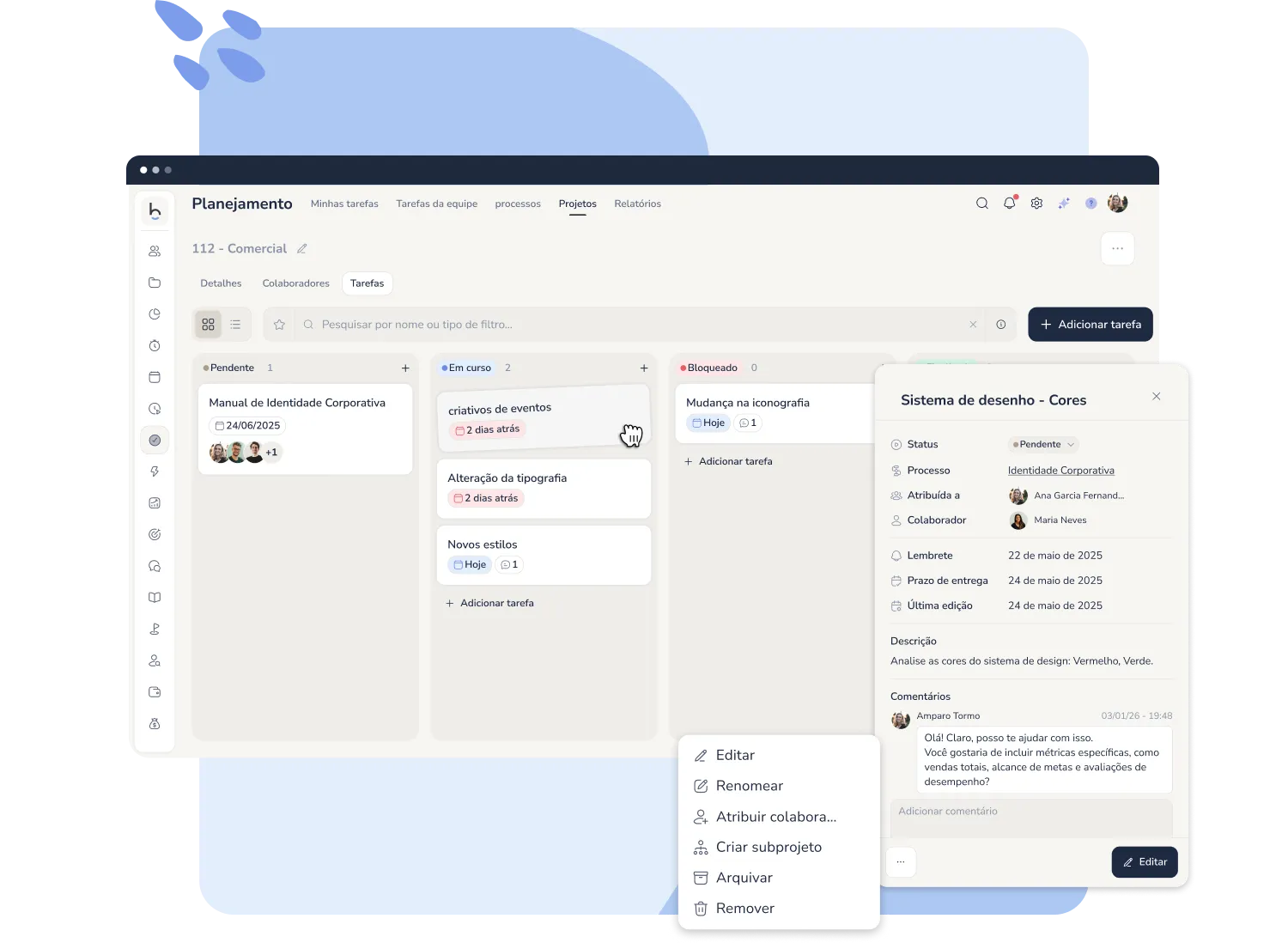 software de gestão de projetos e tarefas com folha de horas